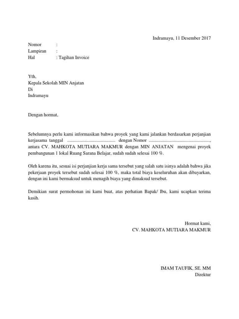 Contoh Surat Invoice Tagihan Proyek Pengadaan Tanaman Hias | PDF