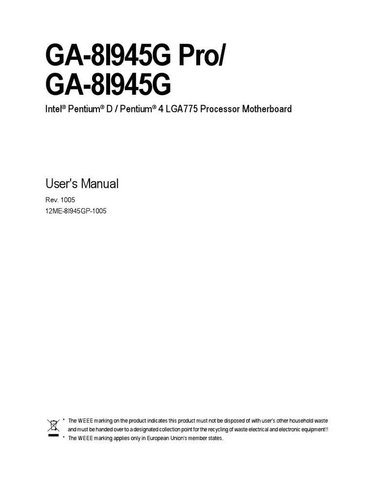 Gigabyte Motherboard Manual 8i945g (Pro) e | PDF | Bios | Usb