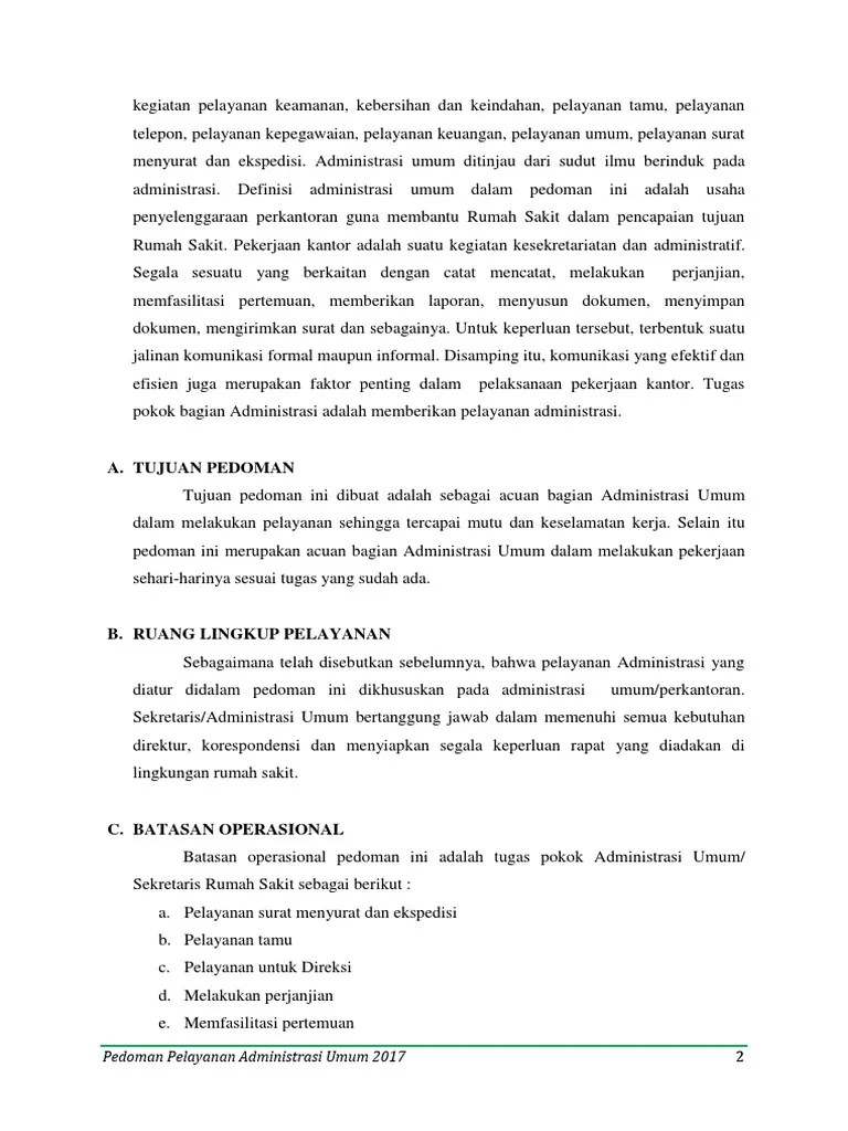 Pedoman Pelayanan Administrasi Umum Rumah Sakit | PDF