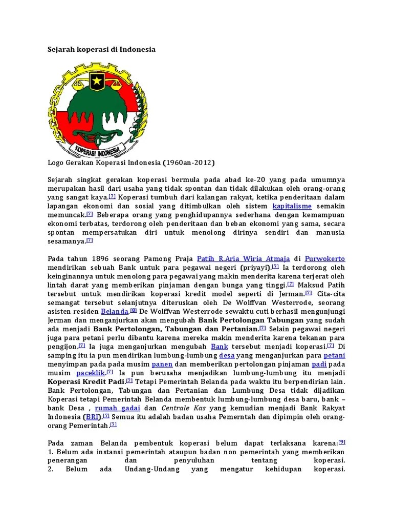 Sejarah Koperasi Di Indonesia | PDF