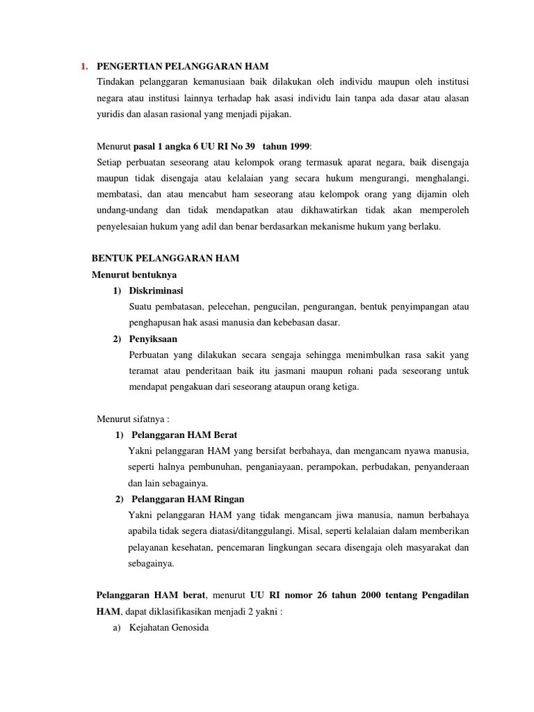 Pengertian Pelanggaran Ham Berat Adalah