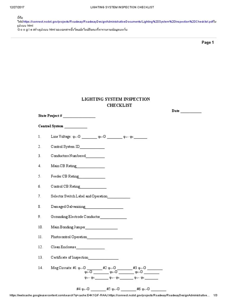 Lighting System Inspection Checklist Power Engineering Electrical
