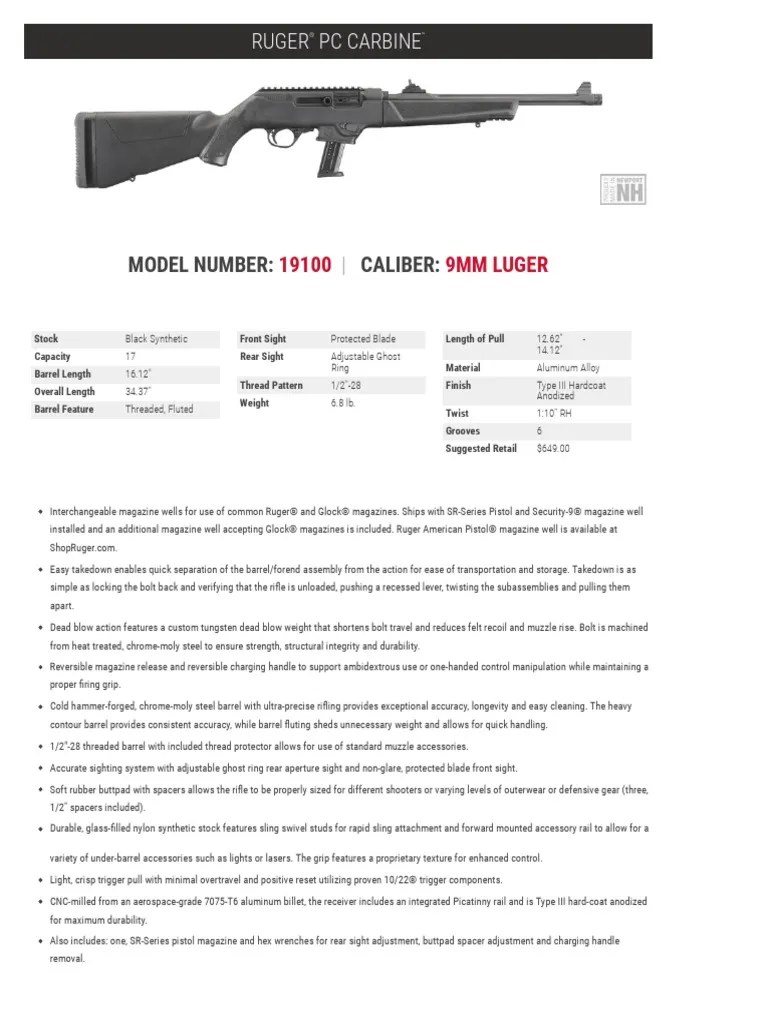 Ruger PC Carbine Spec Sheet | Military Equipment (8.5K views)