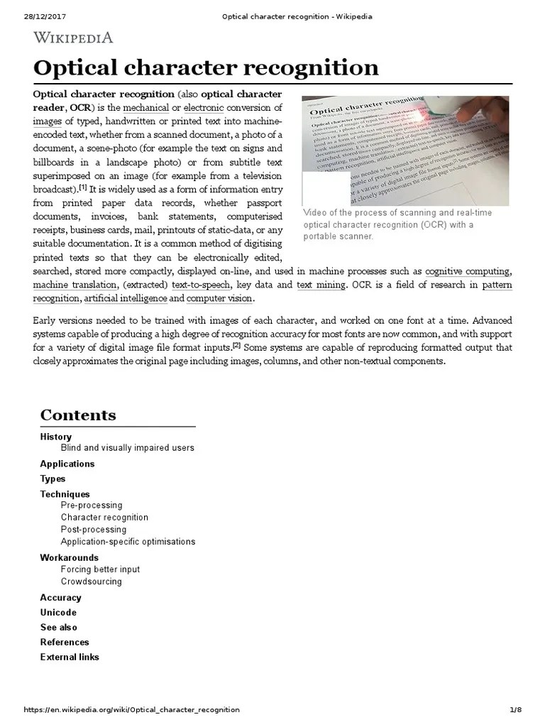 Optical Character Recognition Wikipedia Optical Character