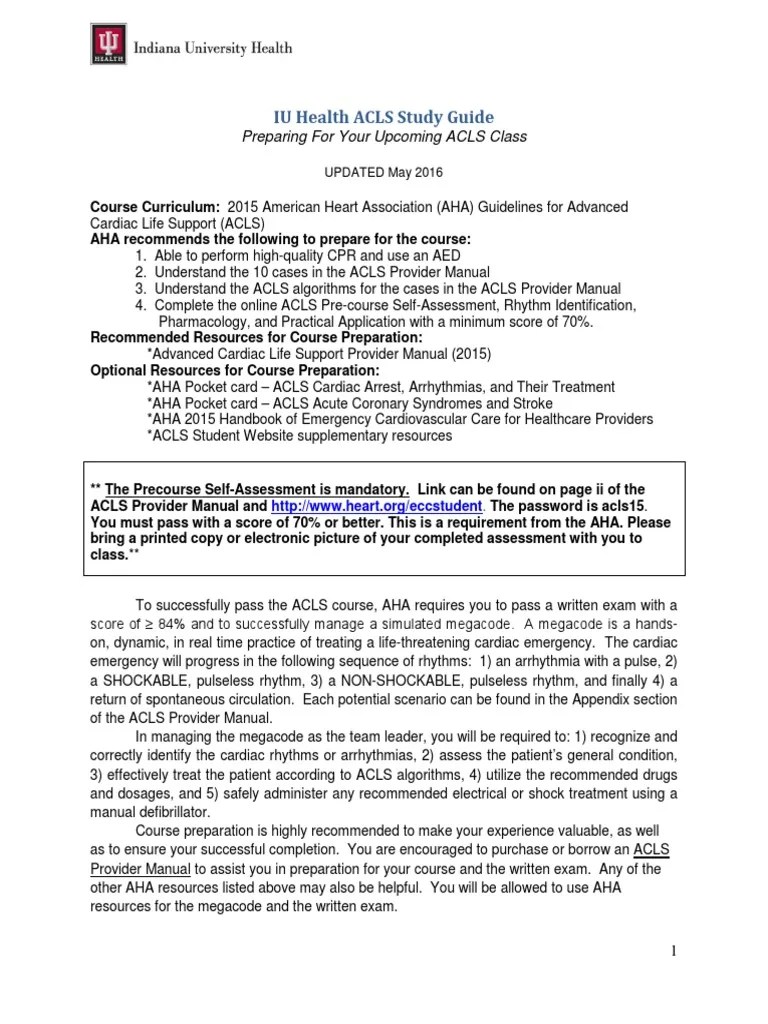 Acls Study Guide 2016 for Pulse 2016 Cardiopulmonary