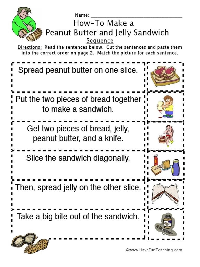 How to Peanut Butter Jelly Sandwich Sequence Worksheet