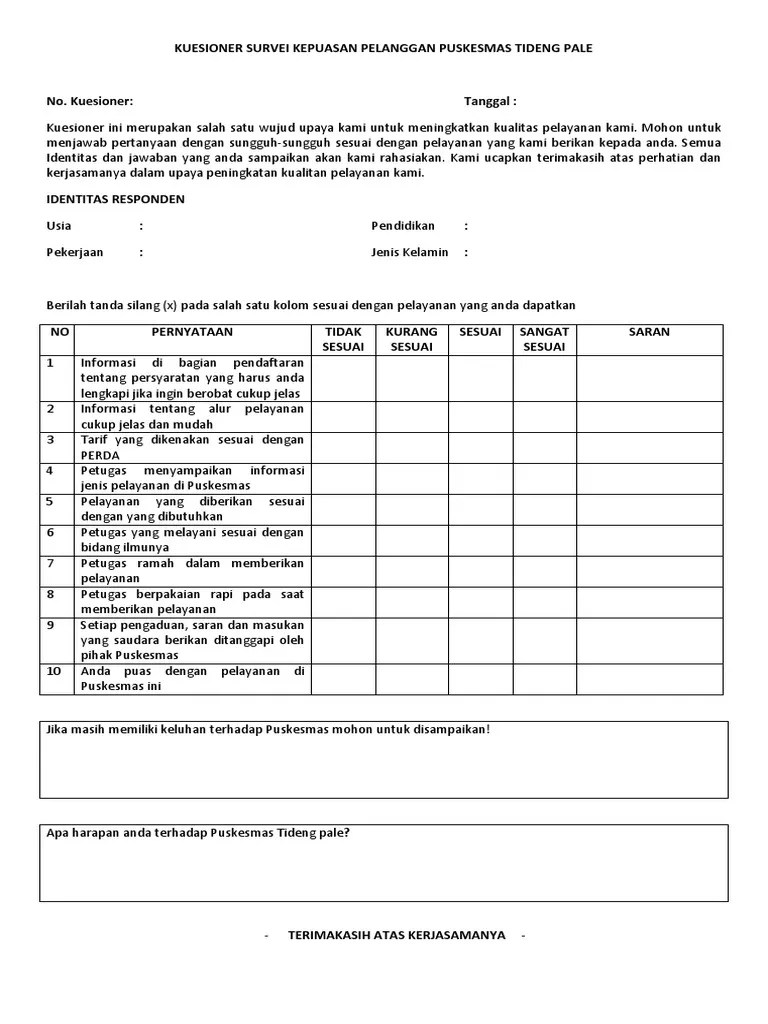 Pertanyaan Survey Kepuasan Pelanggan Guru Paud
