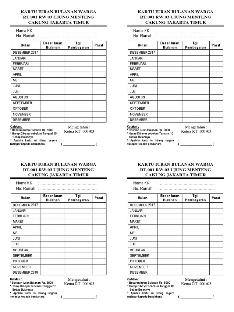 Iuran Bulanan RT | PDF