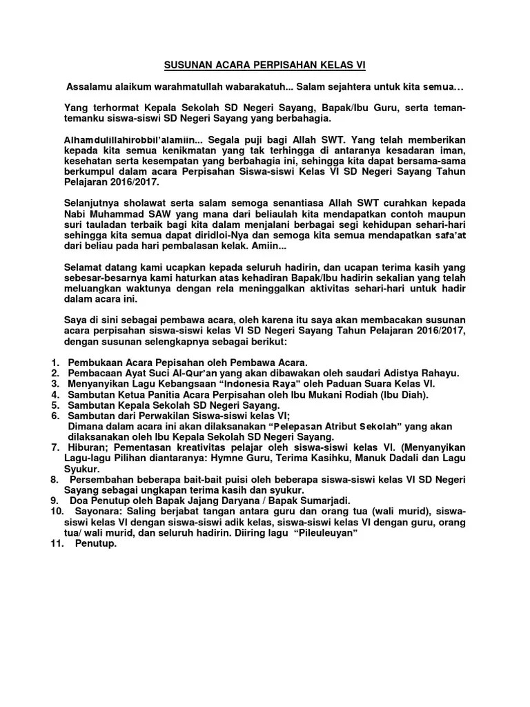Susunan Acara Perpisahan Kelas Vi | PDF