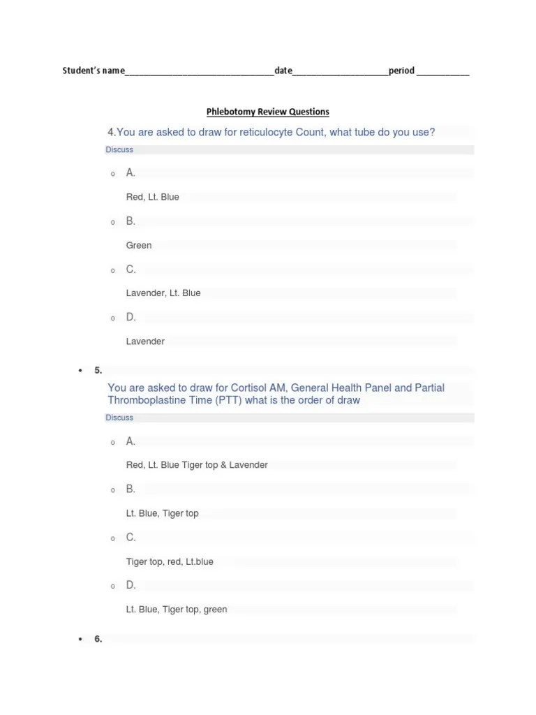 Phlebotomy Test With Review Questins #2 | Blood | Coagulation