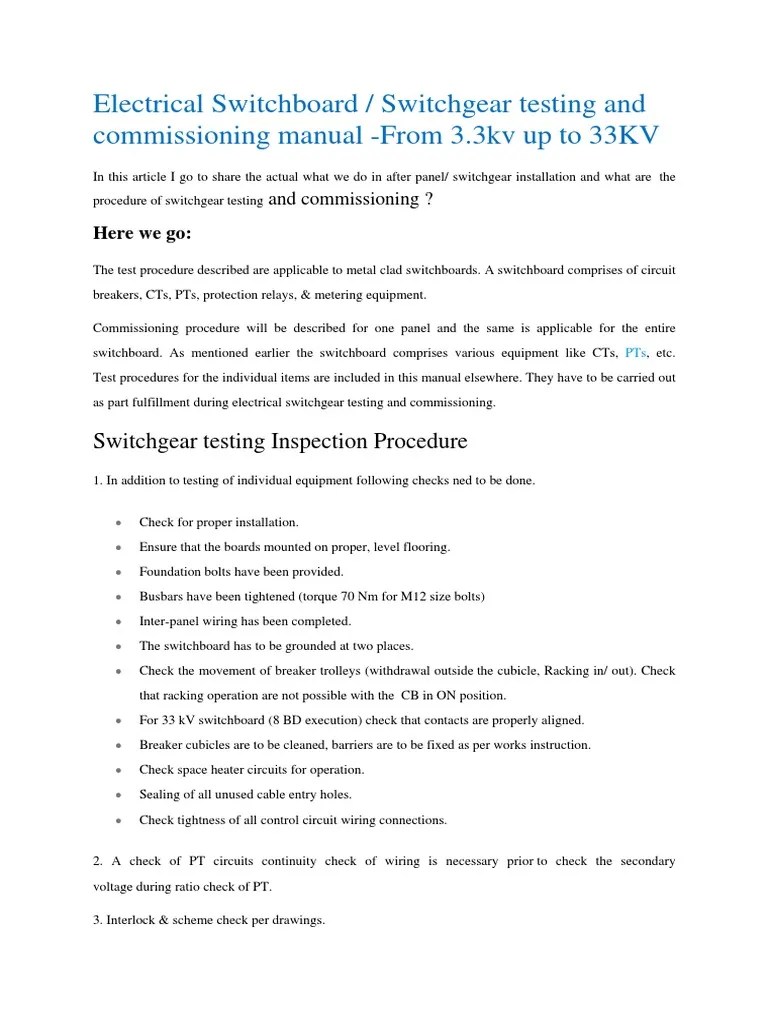Electrical Switchboard Test and Commissioning Procedure Insulator