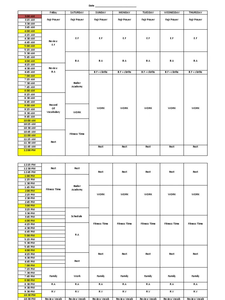168 Hours Time Management Worksheet Sports Leisure