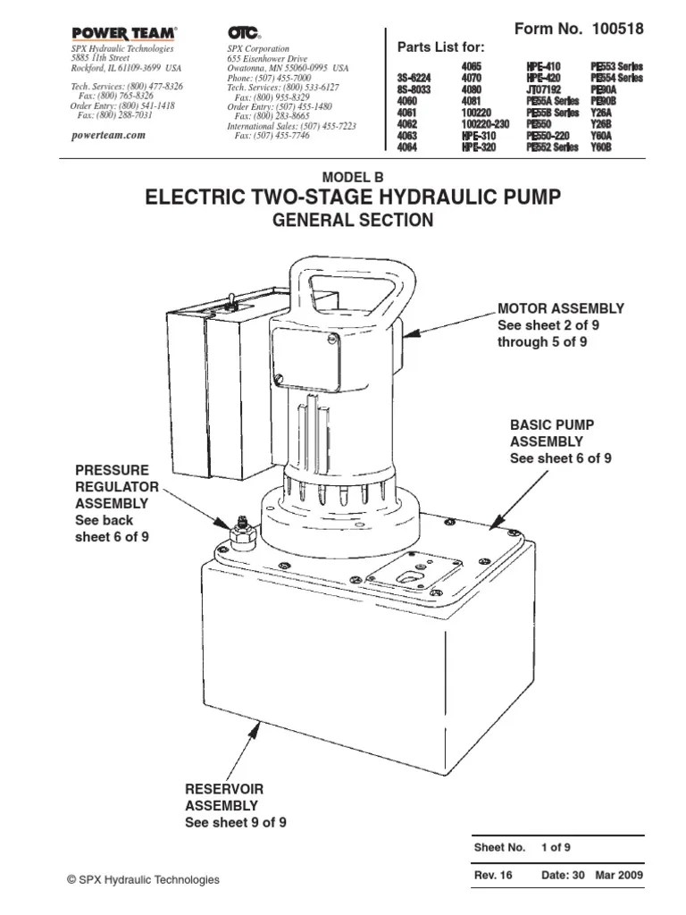 SPX Power Team Electric Pump Pump Parts Sheet Valve Pump
