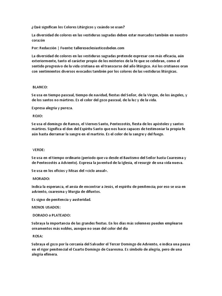 Qué Significan Los Colores Litúrgicos y Cuándo Se Usan Misa (Liturgia