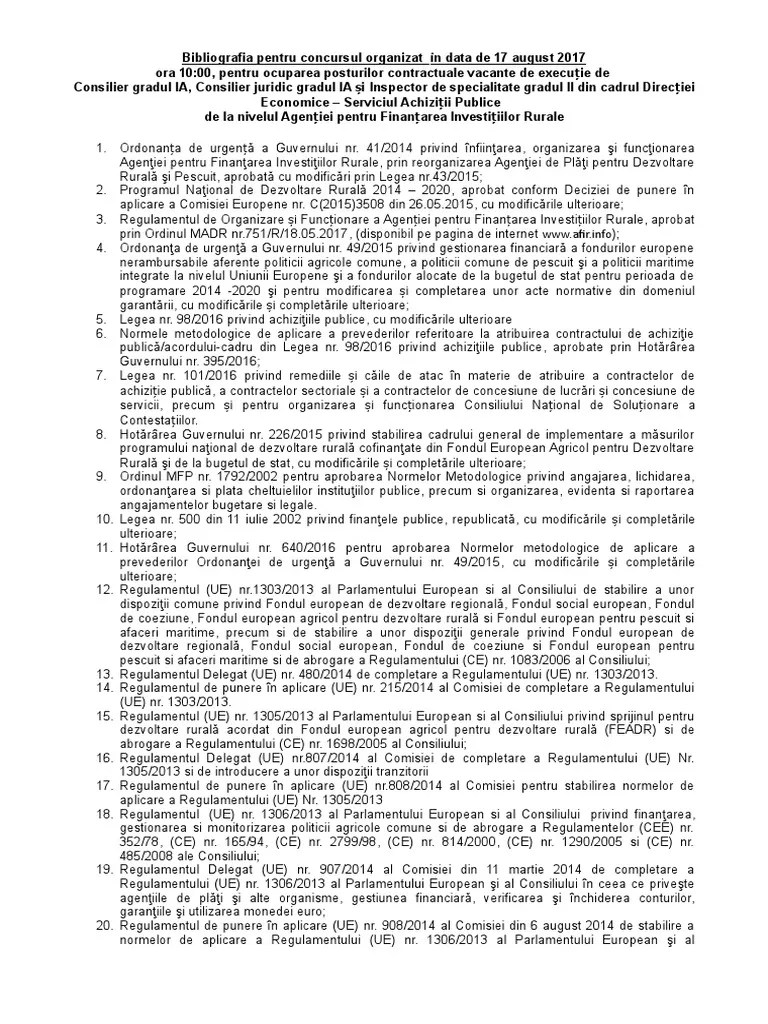 Bibliografia Pentru Concurs AFIR