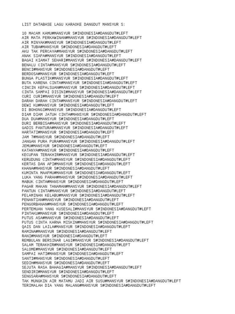 List Database Lagu Karaoke Dangdut Mansyur S | PDF
