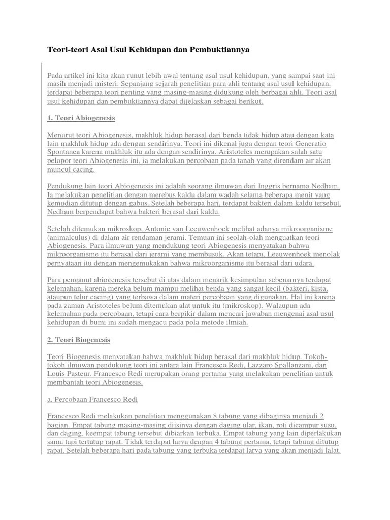 Teori-Teori Asal Usul Kehidupan Dan Pemb PDF | PDF