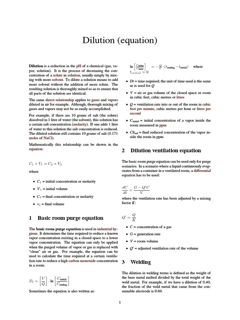 Dilution (Equation) Solution Applied And Interdisciplinary Physics