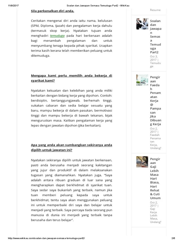 Soalan Dan Jawapan Temuduga Fresh Graduate Aliskayom