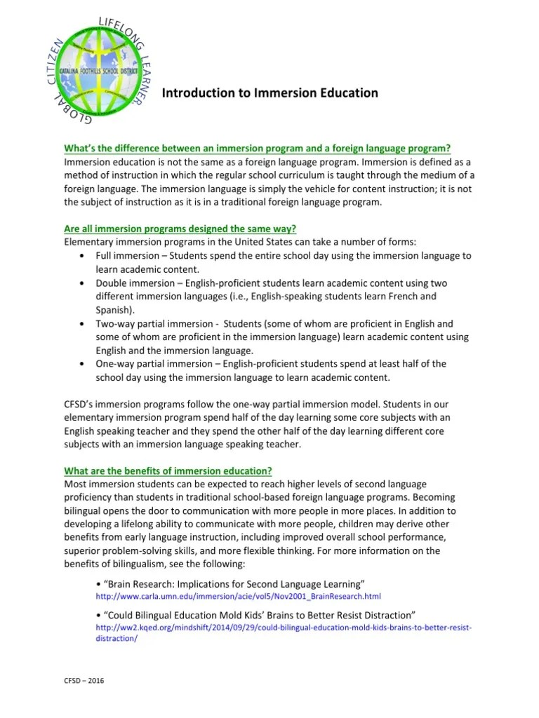 Introduction to Immersion Education Multilingualism Teaching