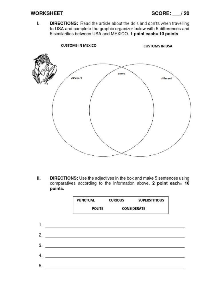WORKSHEET Comparing Cultures PDF