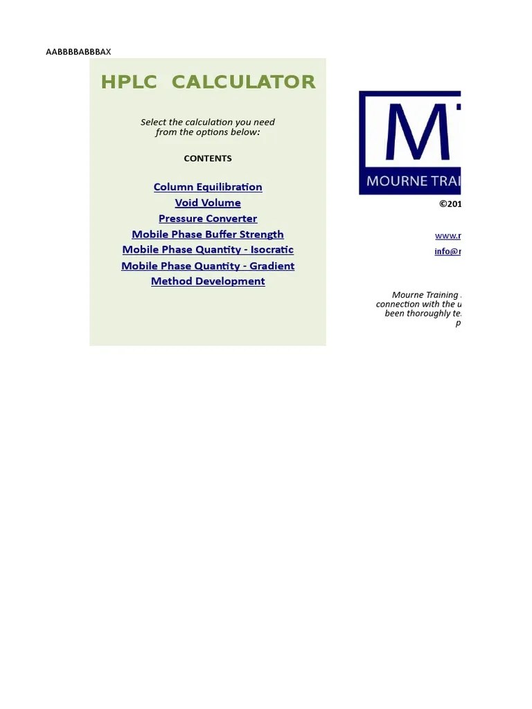 HPLC Calculator PDF High Performance Liquid Chromatography Analysis