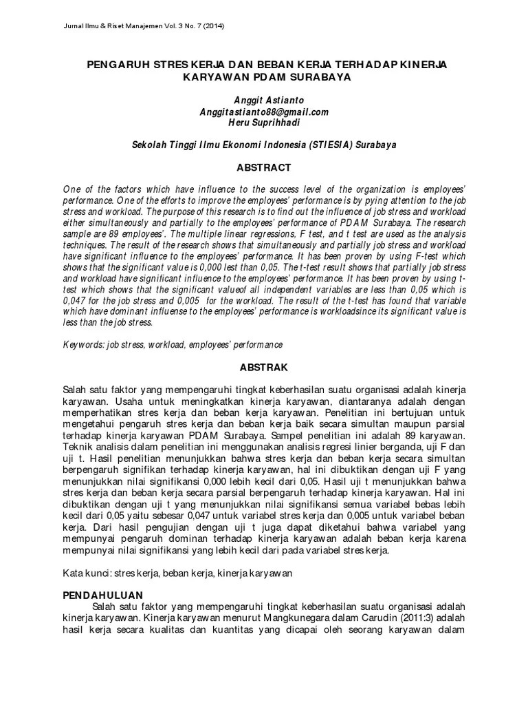 Jurnal Pengaruh Beban Kerja Terhadap Kinerja Karyawan Pdf Info