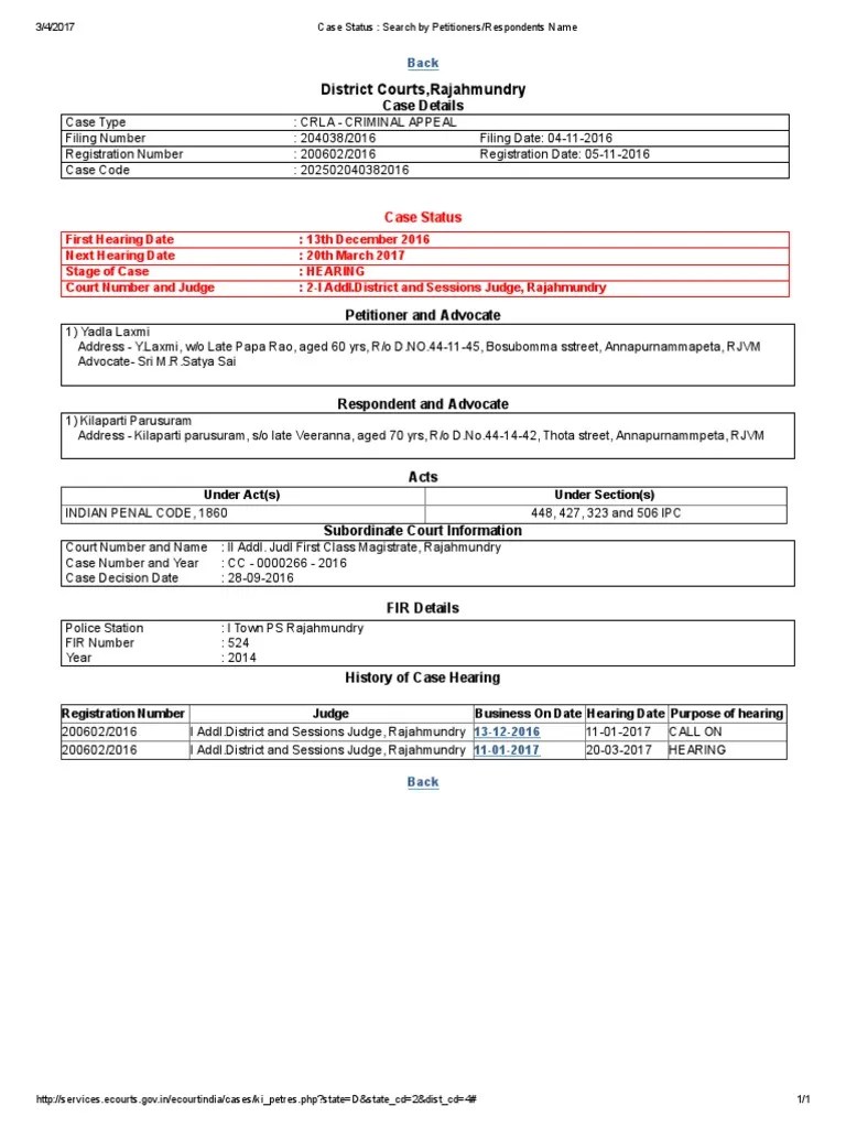 Case Status Search by Petitioners Respondents Name PDF Judge