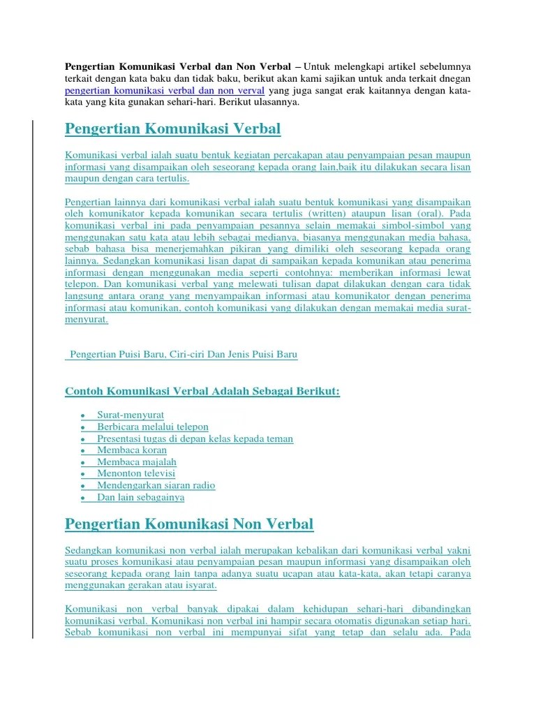 Pengertian Komunikasi Verbal Dan Non Verbal | PDF