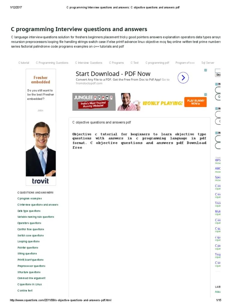 C Programming Interview Questions and Answers_ C Objective Questions
