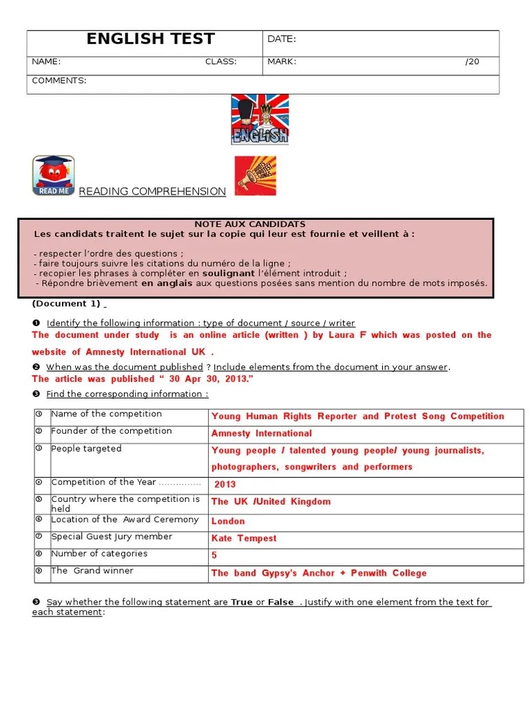 Reading Comprehension Test Term s Answer Key Human Rights Abusive