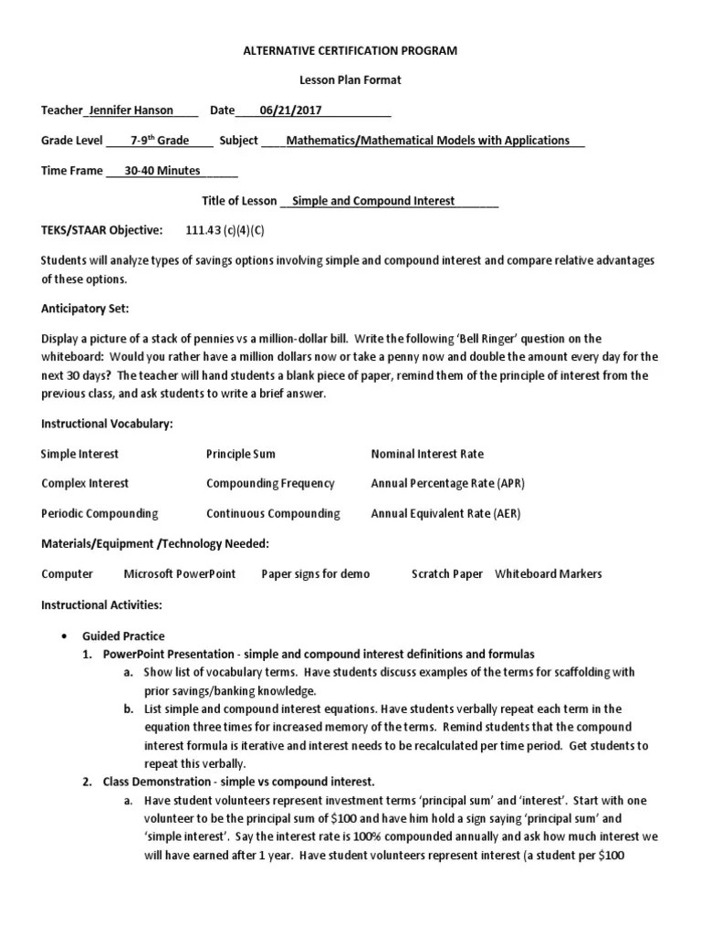 ATC Lesson Plan Compound Interest Interest