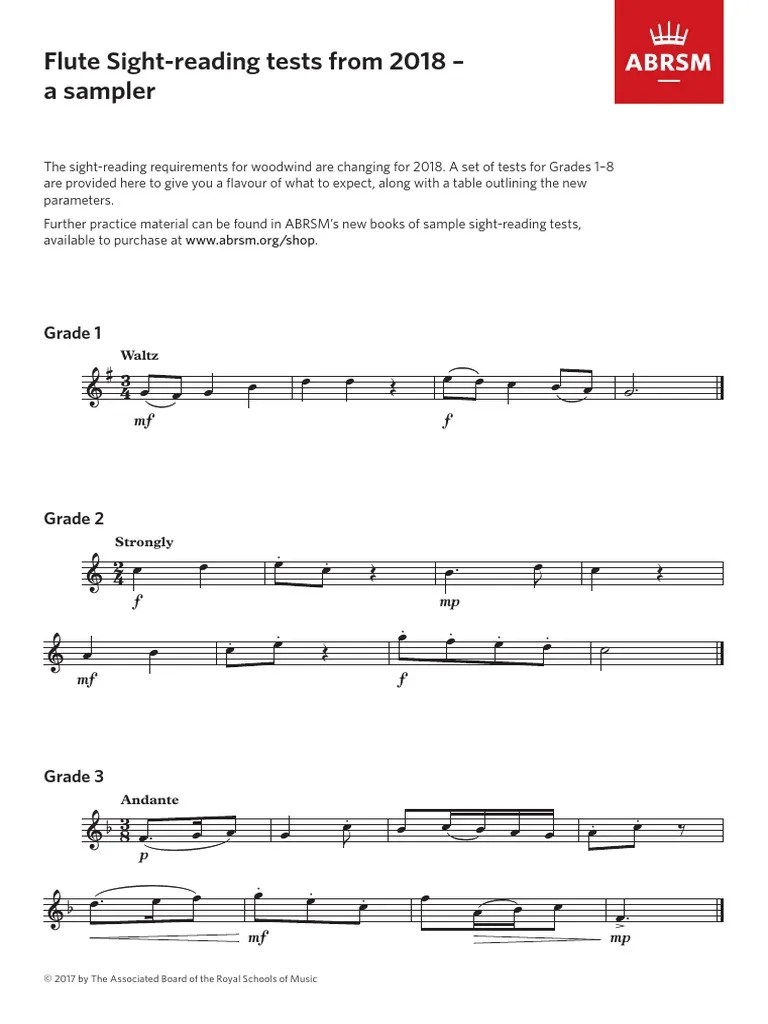 Sightreading Sampler 2018 Flute Musical Forms Musical Compositions