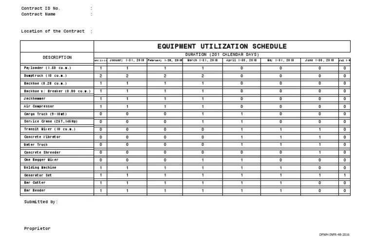 Sample Equipment Schedule Equipment Industrial Equipment