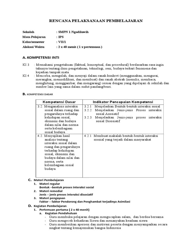 RPP Bentuk Interaksi Sosial | PDF
