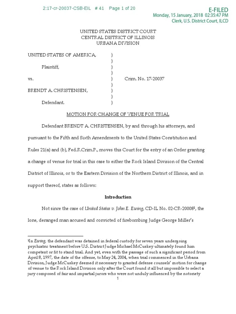 Motion to Change Venue 01/15/2018 Sixth Amendment To The United