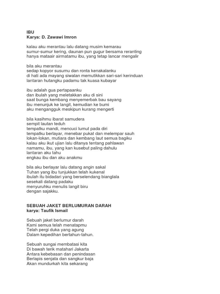 Contoh Kritik Sastra Puisi Ibu Karya Zawawi Imron KT Puisi