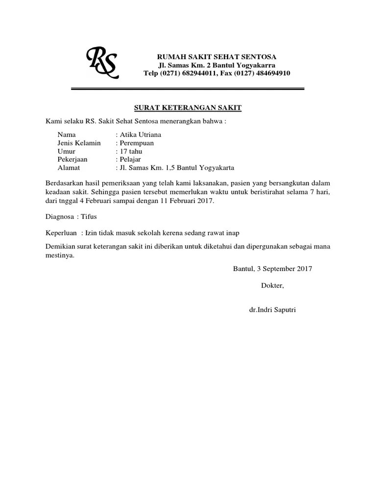 Contoh Surat Keterangan Sakit Ke Sekolah Contoh Surat Penting Gratis 2020