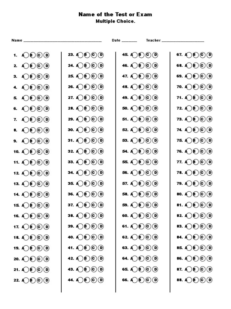 Multiple Choice Bubble Sheet Template Customize This Word Doc | Sports