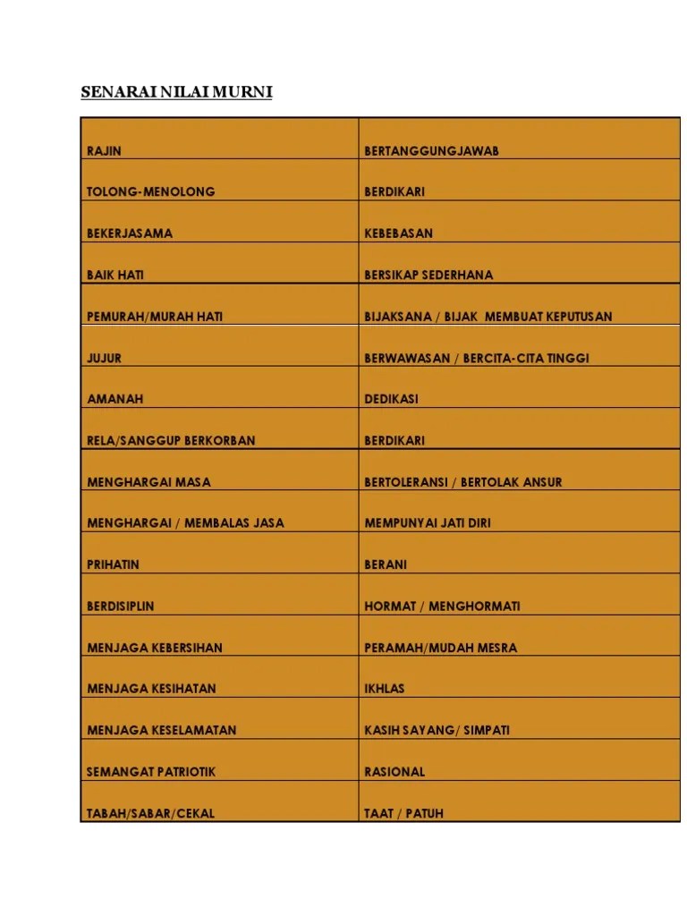nilai murni in english
