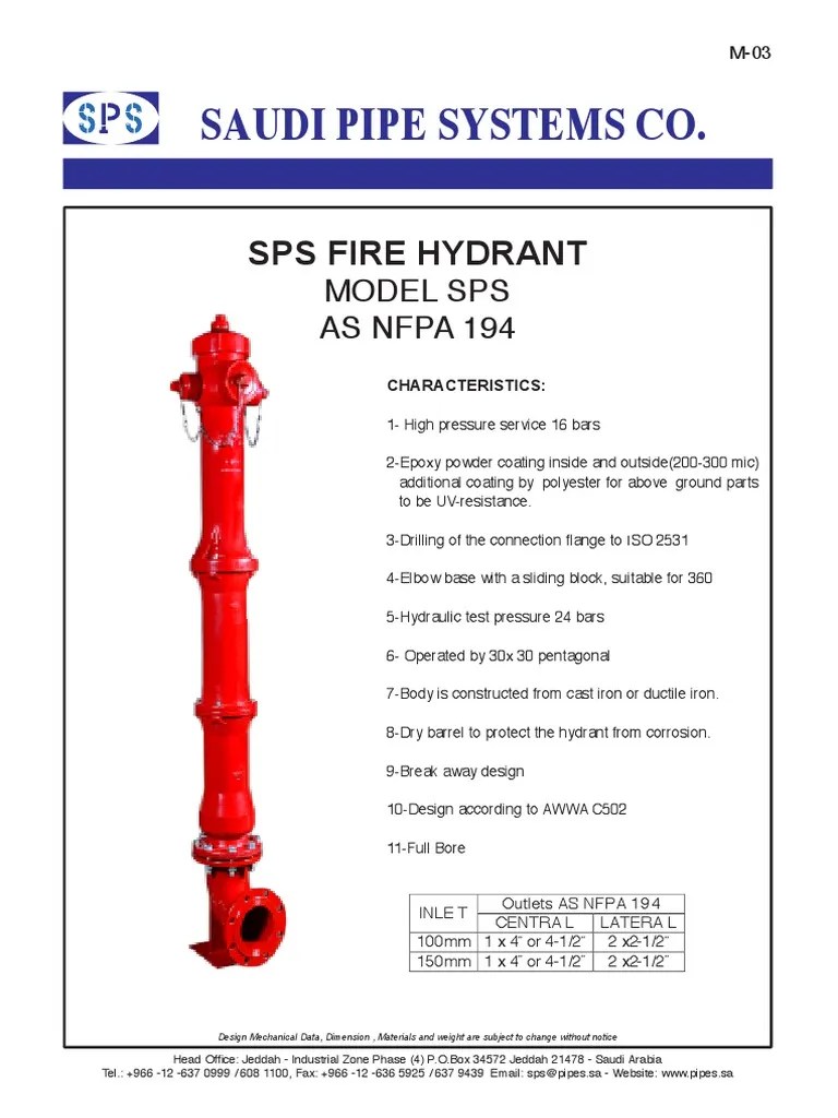 Sps Fire Hydrant As Nfpa 194 Firefighting
