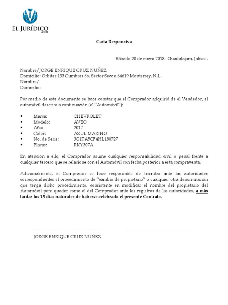 Carta Responsiva Automovil