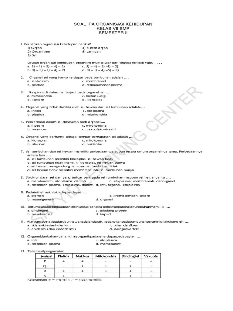 Soal Organisasi Kehidupan | PDF