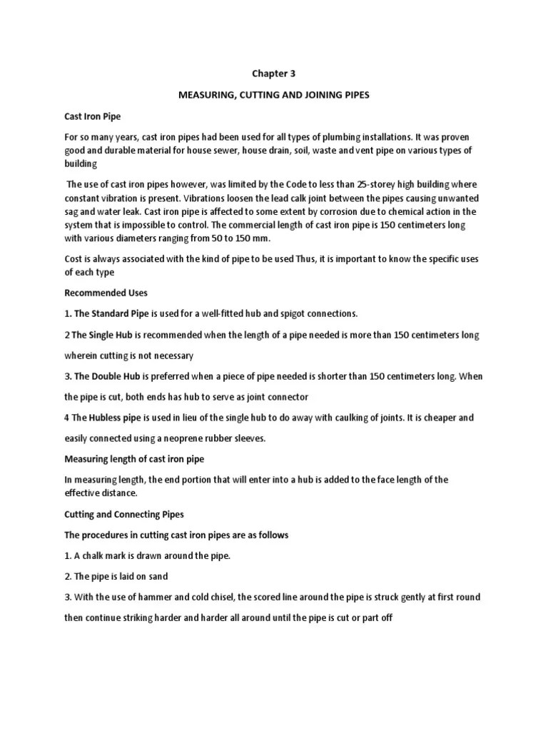 Measuring, Cutting and Joining Pipes Cast Iron Pipe PDF Soldering