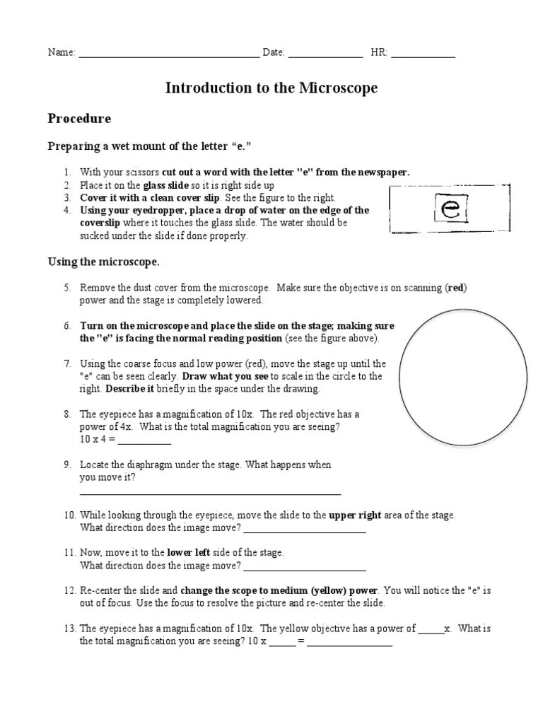 7-1 introduction to the microscope lab activity | Optical Devices