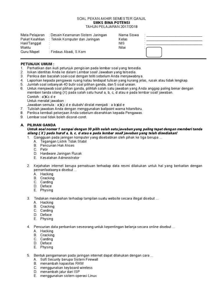 Keamanan Jaringan III PAS GANJIL 2017 | PDF