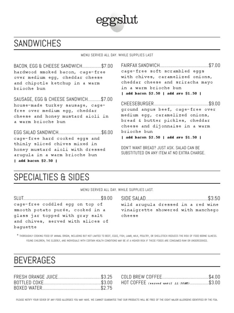 Eggslut All Day Menu Salad Egg As Food
