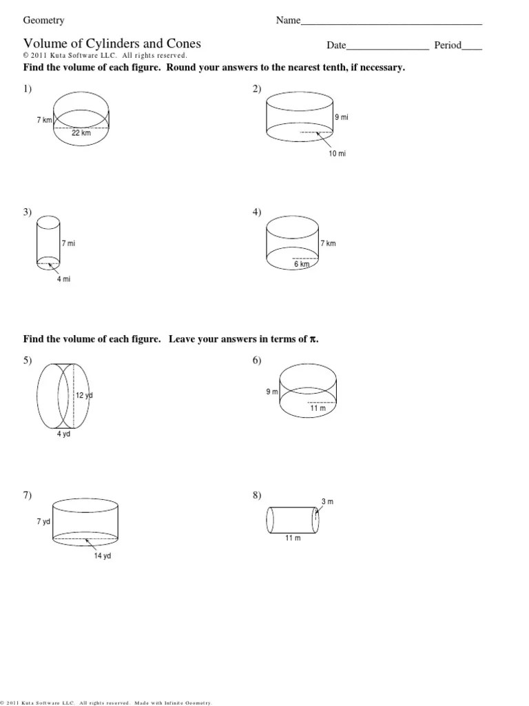 kuta2volume of cylinders and coneslesson 55 Volume Geometry