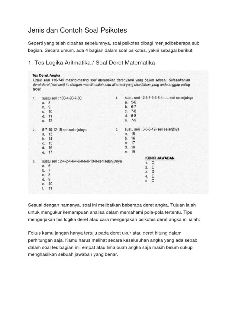 Jenis Psikotes Contoh | PDF