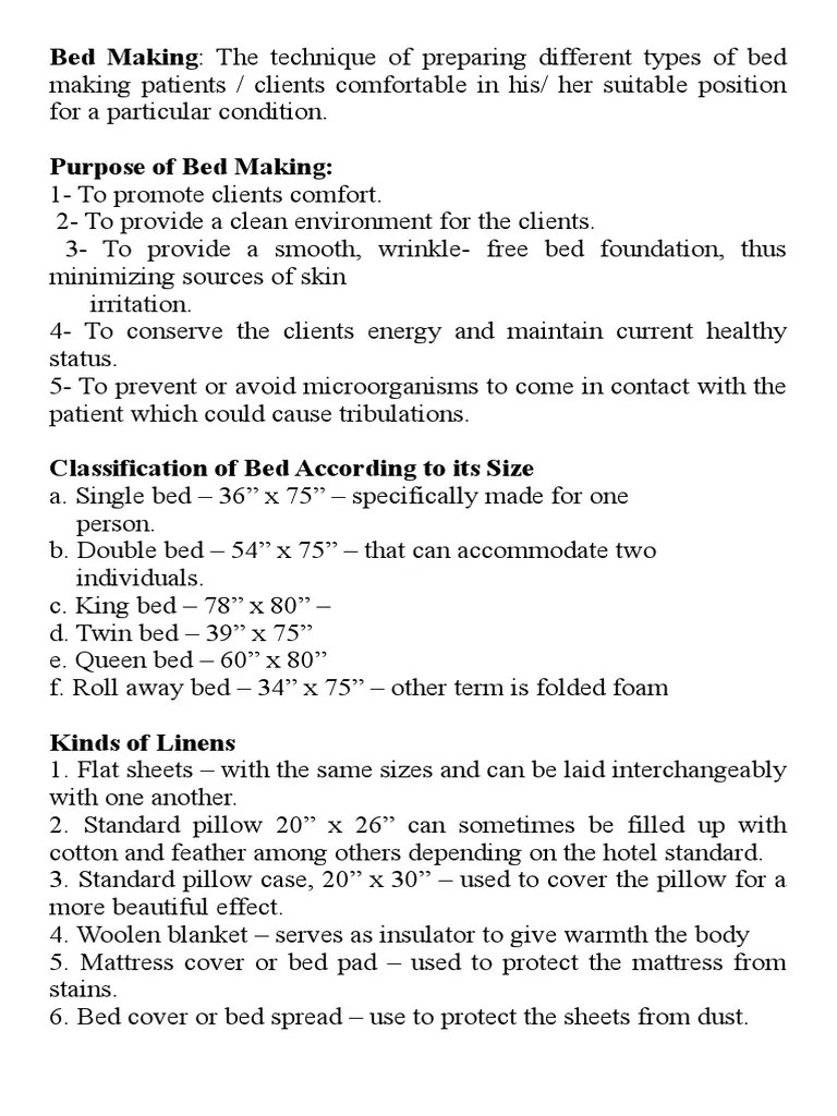 Bed Making Handouts PDF Bed Mattress